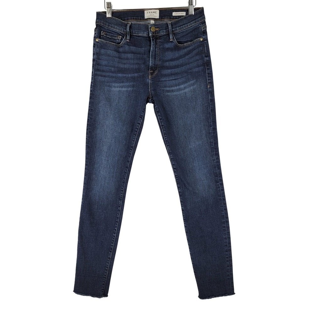 FRAME Le Skinny de Jeanne Dark Wash Raw Hem Denim Jeans Women's Size 30 x 30